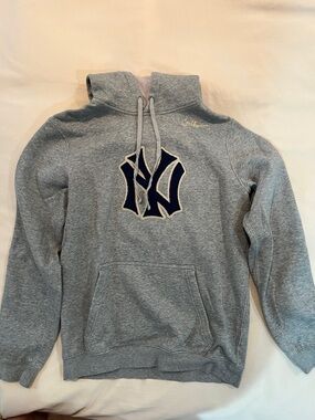 Nike Light Gray Hoodie with Navy Logo Patch